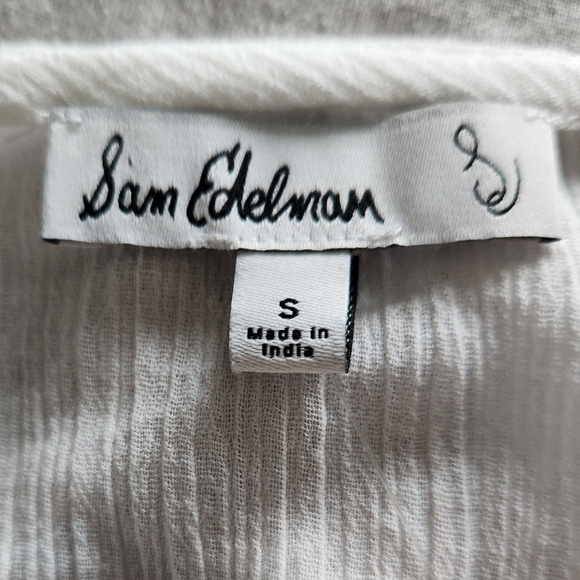 Sam Edelman Nyra Floral Flutter Sleeve Cotton Peplum Top - WHITE - SMALL - Picture 9 of 13